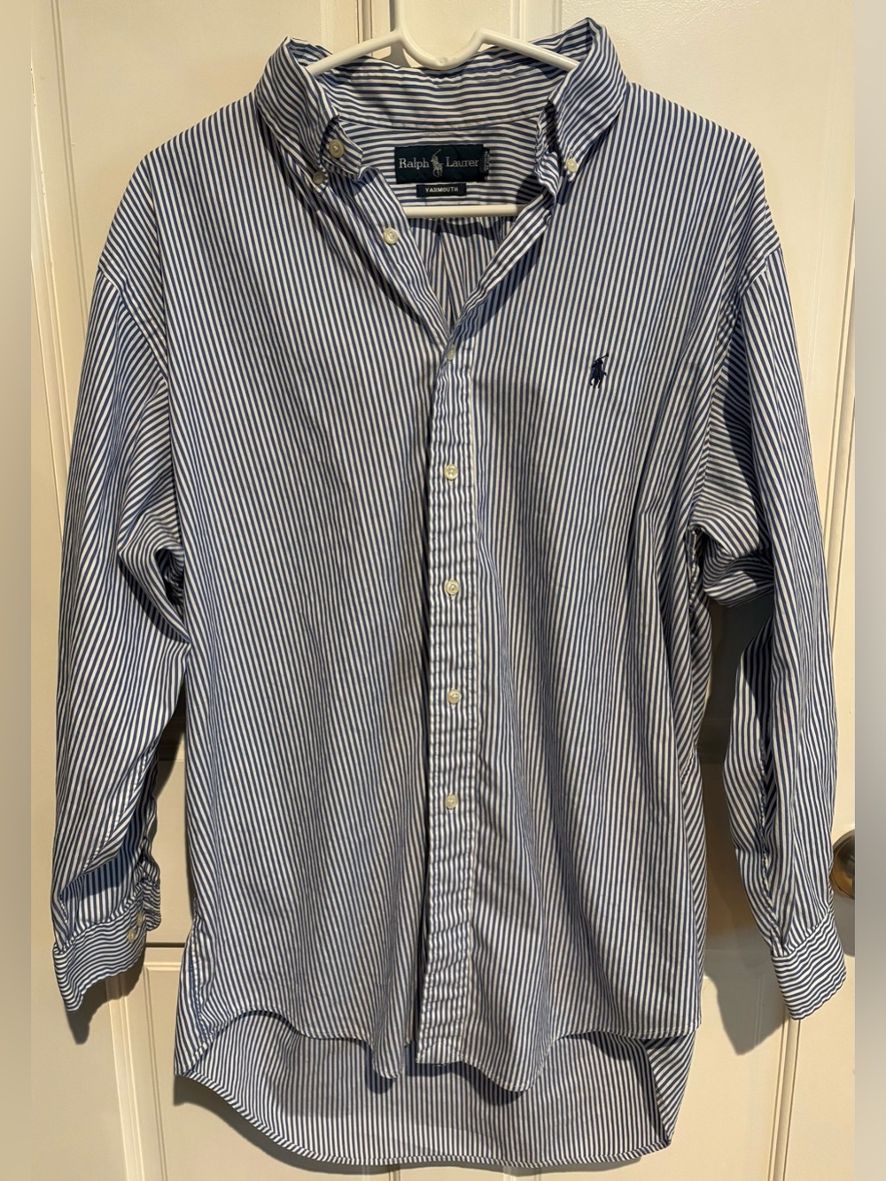 Ralph Lauren Yarmouth Long Sleeve Button-Down Shirt Blue and White Striped 16.5